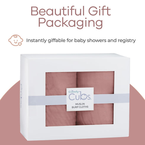 Set Soft Mauve Muslin Burp Cloths & Swaddle Blankets