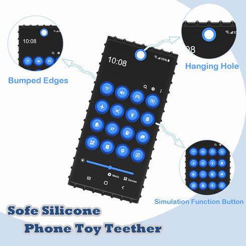 Baby Teether Cell Phone Toy, Soft Silicone Chew Toy with POP Pressable Key for Babies 0-12 Months