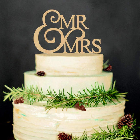 Mr and Mrs Wedding Cake Toppers, Wood Party Cake Decoration for Bride and Groom