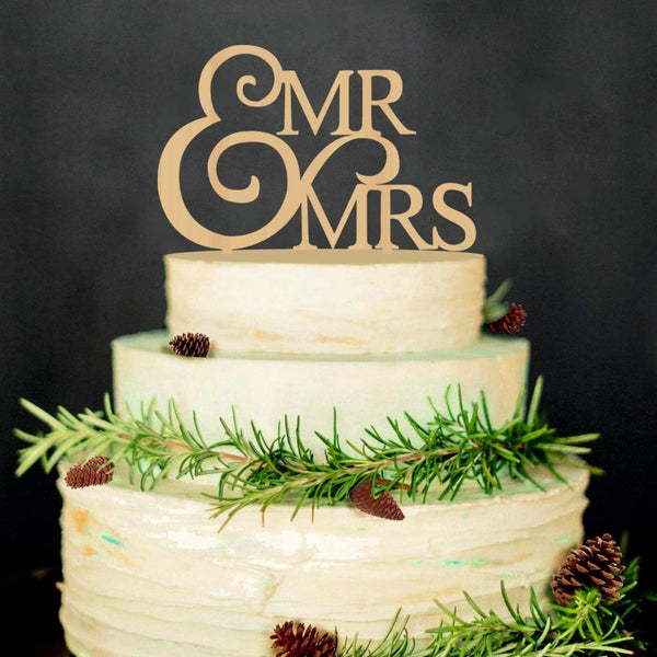 Mr and Mrs Wedding Cake Toppers, Wood Party Cake Decoration for Bride and Groom