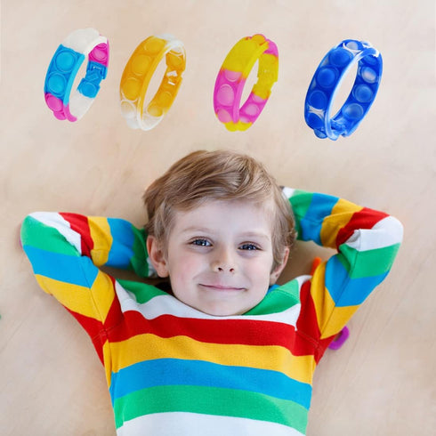 HENXING 60Pcs Pop Bracelet Bubble Fidget Toys, Hand Finger Press Multicolor Silicone Wristband Toy for Classroom