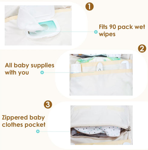 Baby Bag Organizer, Portable Baby Stroller Mini Diaper Bag Handbag Travel Set with, Quilted Baby Bag with Stroller Straps and Foldable Newborn Baby Carrying Case for Boys and Girls,Cream