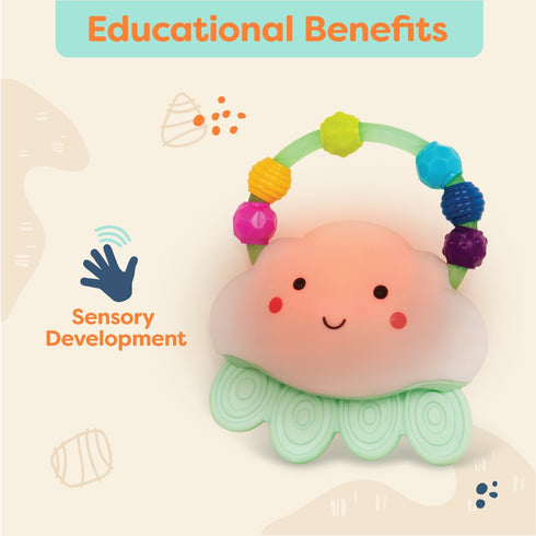 3+ B. toys Baby Light Up Cloud Rattle Rain Glow Squeeze Sensory Development & Comfort - Teething Rattle Toys for Babies