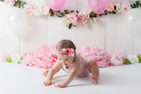 Baby Girl Floral Headbands - 3pcs Handmade Nylon Flower Crown Elastic Hairband, Newborn Toddler Accessories for Girls