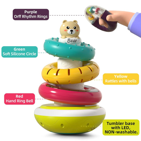 1-3, 6-12 1 Baby Ring Stacker Toy with Lights, Musical Stacking Toys for Toddlers Automatic Rotating Montessori Toys