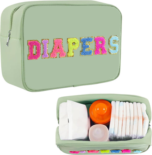 Small Diaper Bag, Chenille Letter Diaper Caddy Organizer Pouch Newborn Baby Essentials