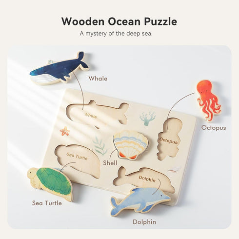 3 Packs Space Ocean Forest Wooden Chunky Puzzles - Educational Toys for Toddlers with Perfectly Fitting Pieces
