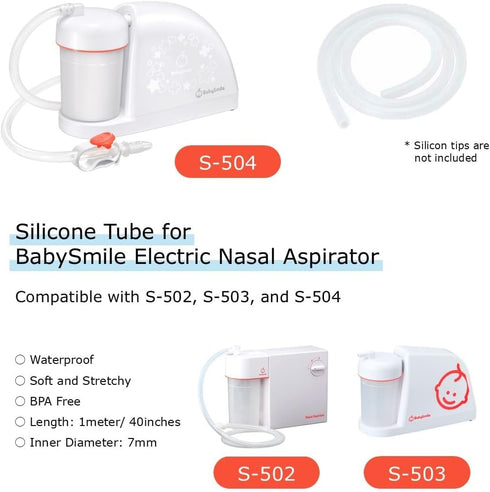 S-504, S-503, S-502 (44 Inches Nasal Aspirator Tube Suction Replacement Great for BabySmile Long) | Hospital Grade BPA