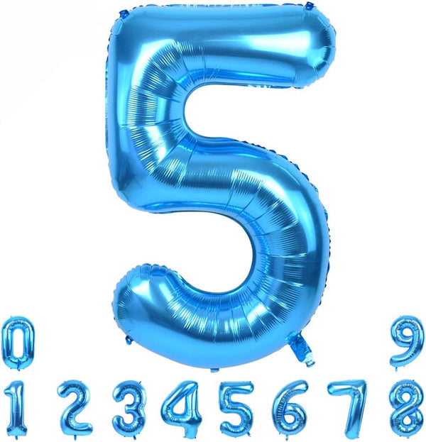 TONIFUL 40 Inch Blue Large Numbers Balloon 0-9, Foil Mylar Big Number 5 for Birthday Party, Wedding, Engagement,