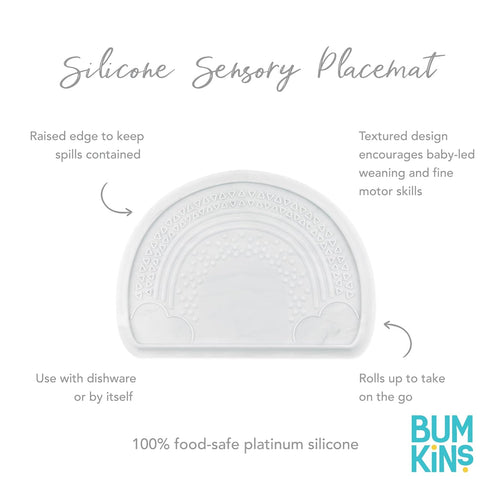 6 Bumkins Baby Silicone Sensory Placemat, for Babies and Toddlers, Suction Mat for Restaurants, Stick On High Chair