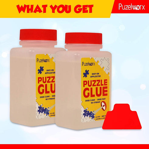 PuzzleWorx Jigsaw Puzzle Glue Pack of 2, Non-Toxic Clear Glue for 1000/1500/2000 Piece Puzzles, 8.4 oz Total