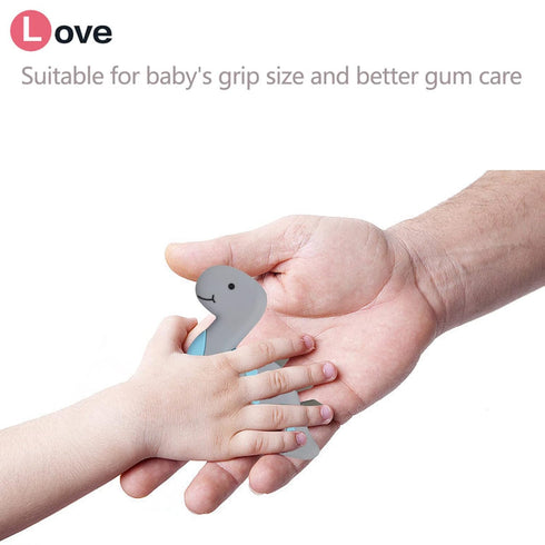 1 Soft Dinosaur Teether for Babies and 1 Baby Pacifier Clip, Silicone Chew Toys for Baby Girl Boy, Valentines Day Gifts