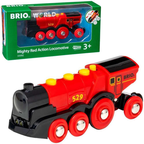 BRIO World 33592 Mighty Red Action Locomotive, Battery Operated Toy Train with Light and Sound Effects
