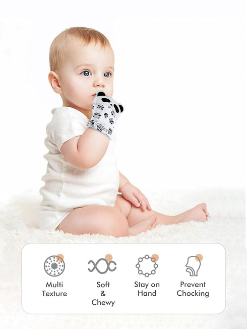 Giftty 3-12M (1 Baby Teething Mitten Panda Hand Teether Soothing Glove Wearable Teething Toy with Crinkle Sound, Multi
