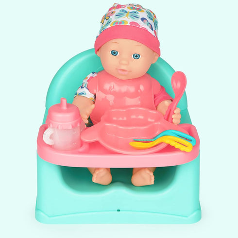 deAO Baby Doll Play Set, 25 PCS Accessories with Chair, Booster Seat, High Crib Toy, Toilet, and Bathtub