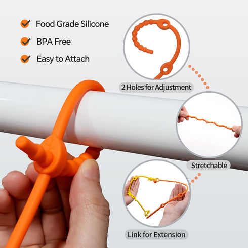 Toy Straps for Baby, 5 Pack Adjustable Silicone Straps for Baby and Sippy Cups for Strollers, High Chairs, Cribs, Car