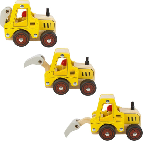 Wooden Push Car Toys for Infants, 2 Pcs Baby Vehicle Toys for 18 Months, Excavator + Truck