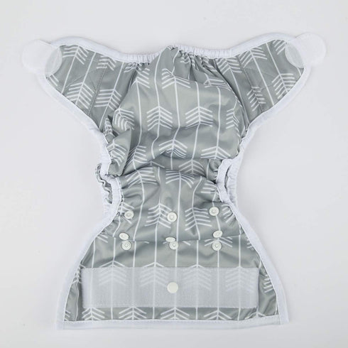 Baby Cloth Diaper Cover Nappy, Hook and Loop Double Gusset for 6.6lbs to 33lbs (Grey Arrow) One Size