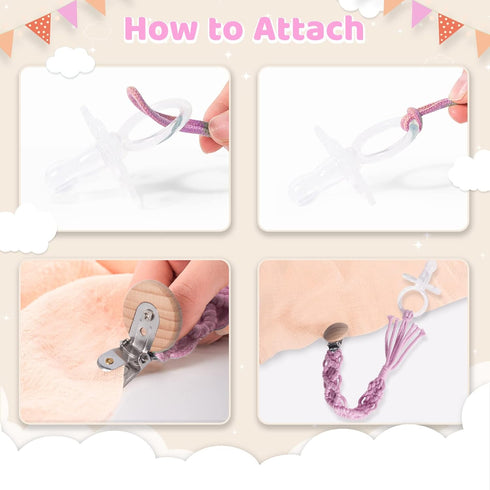 Boho Pacifier Clip for Boys Girls Pacifier Holder Leash Wooden Clips Handmade Braided Cotton Unisex Baby Shower