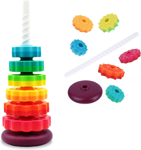 1-3 LUCKFUTURE Educational Spinning Stacking Toys, Rainbow Stacking Rings Baby Toy, Montessori Sensory Learning Toy