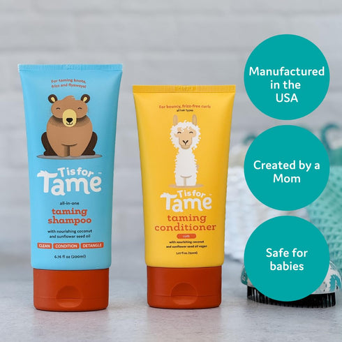 Set 6.76 5.07 oz T is for Tame - Baby Shampoo & Conditioner for Curls Bundle Plant-Based Tear-Free Hair Care