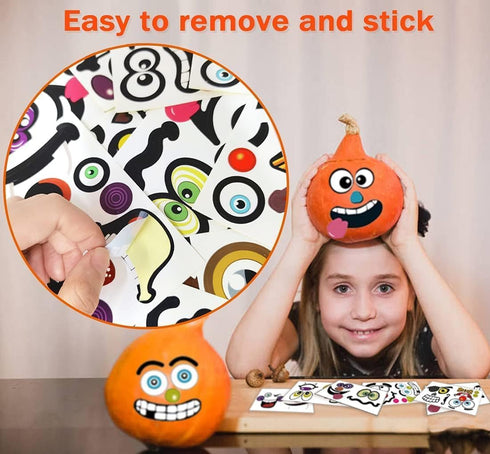 36 Pack Halloween Pumpkin Decorating Stickers - Mini Face Stickers for Kids Toddlers Party Favors (18 Sheets, Pumpkins