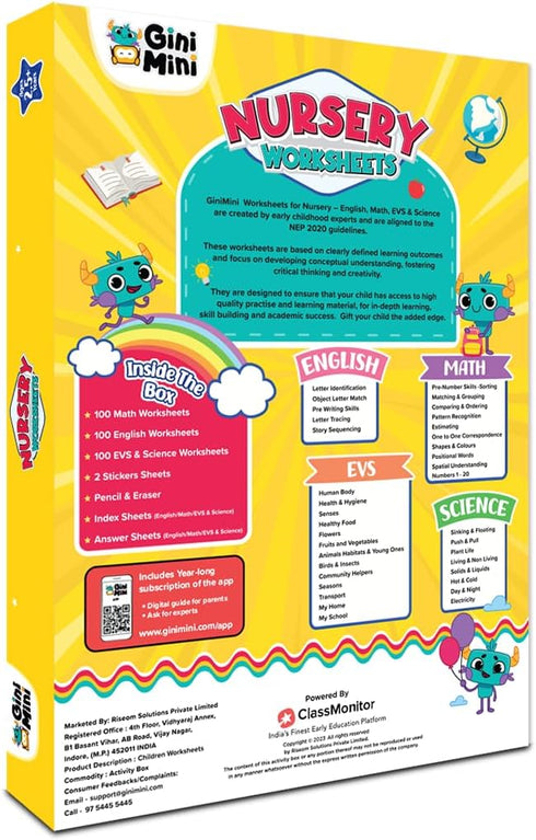 300 Nursery Worksheets (English, Maths, Science, & EVS) with Stickers for Ages 2-4, Fun Learning Activities