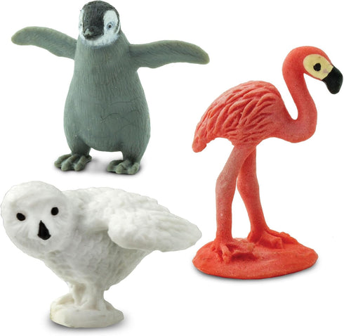 Pack 8 5+ Safari Ltd. Good Luck Minis Birds Fun Mini Figurines: Snowy Owl, Bald Eagle, Flamingo, Cardinal, Emperor