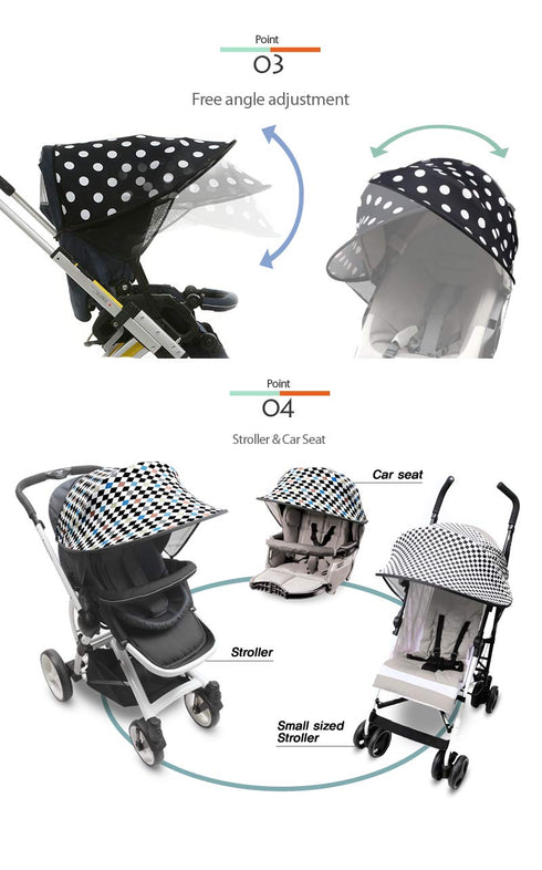Manito Sun Shade for Strollers and Car Seats - Scandi Mosaic Black, UPF 50+