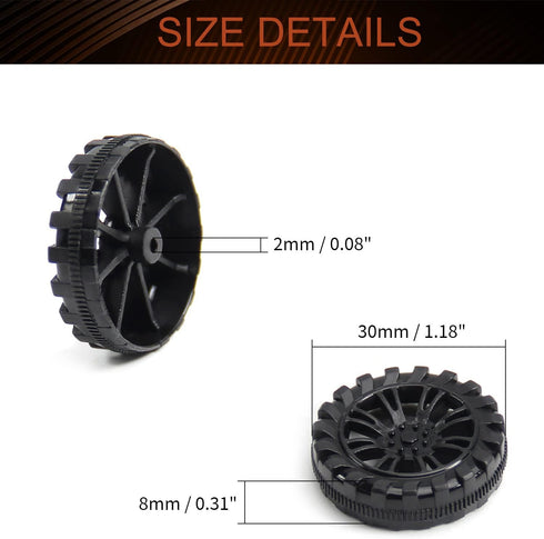 MroMax 30x8mm RC Cars Wheels, 2Packs Black Toys Wheels, 2mm Dia Shaft Plastic Model Wheels for DIY Toy, RC Car, Truck, Boat and Helicopter Model Part