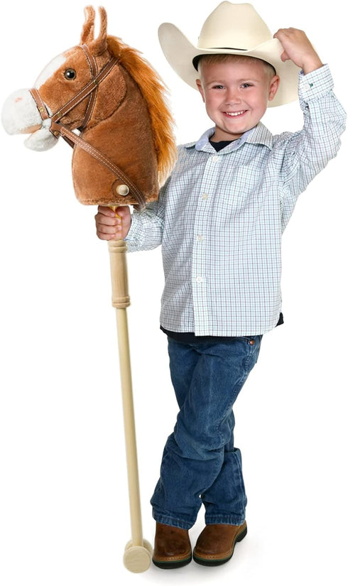 HollyHOME Handcrafted Stick Horse Plush - 36 Inches Dark Brown with Real Pony Sounds for Kids Toddlers