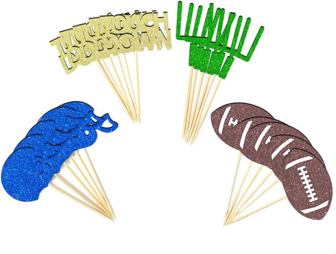 24 Pieces Football Theme Glitter Cupcake Topper, Cake Picks Decoration for Baby Shower Birthday Party