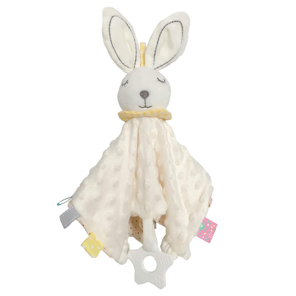 Loveys for Babies Bunny Security Blanket with Silicone Teether Tags, Unisex Lovie Gift for Infant and Toddler