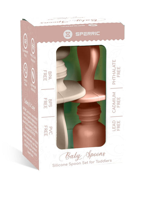 Silicone Baby Spoons for Baby Led Weaning 2-Pack, Gum Friendly BPA Free Feeding Spoon Set (Sunrise/French Beige)