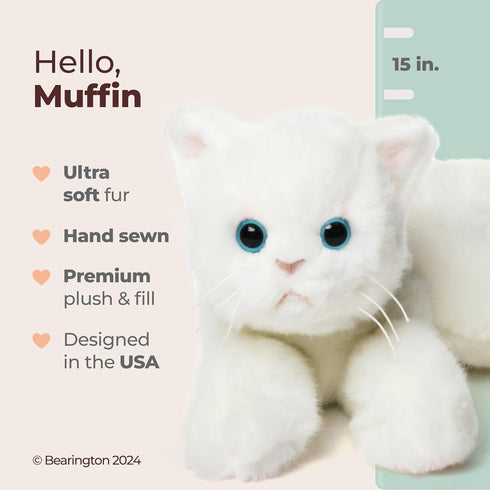 Bearington Collection 15 Inch Muffin Plush White Cat Stuffed Animal