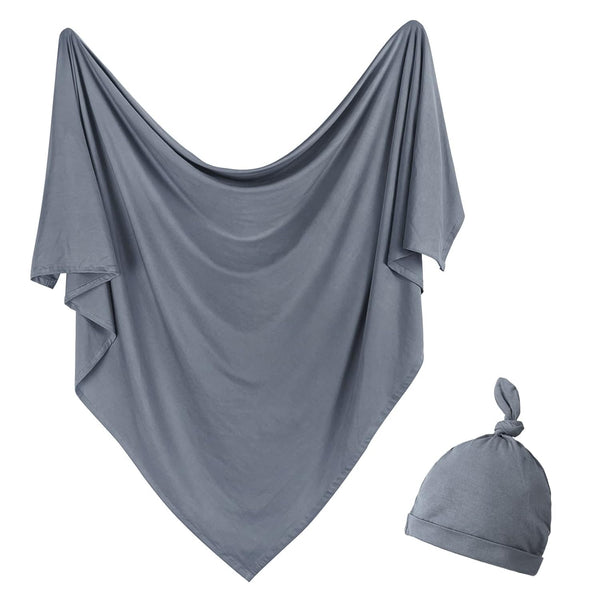 OWLOWLA Newborn Swaddle Set - Stretch Wrap Swaddle Receiving Blanket for Baby Boy Girl (Dim Gray)