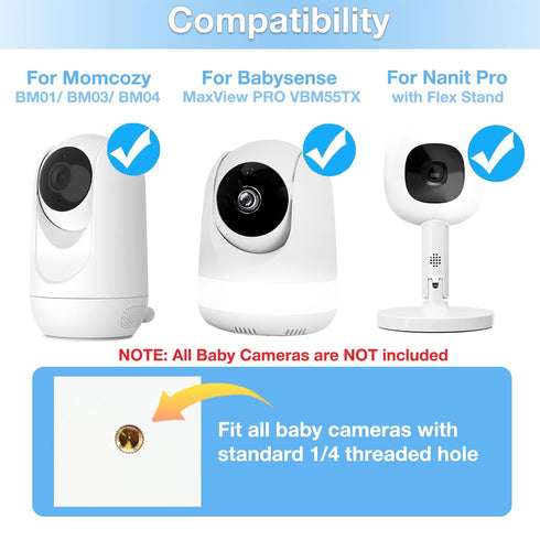 Derebir Momcozy BM01/ BM03/ BM04, PRO-VBM55TX, 16 inches 1/4 Baby Monitor Clip Mount Compatible with Nanit Pro & Flex