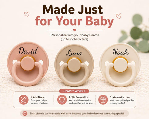 Personalized BPA Free Pacifier & Clip Natural Rubber Baby Pacifier with Custom Name Soft, Safe & Soothing for Newborns