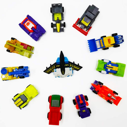 Morphing Robot Construction Toy Cars - Mini Pull Back Vehicles Set of 16 for Toddlers Kids Birthday Favors