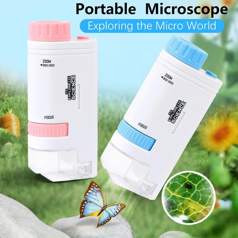 Microscope Pocket Handheld Miniscope 80X-200X Portable with LED Light for Learning and Exploring (Blue)