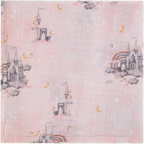 Malabar Baby Swaddle Blanket Wrap, Soft Organic Cotton Muslin 47 X 47 inch Large Receiving Blanket for Unisex Newborn Toddler Gift, Pink Castle