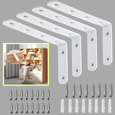 Anti Tip Furniture Anchors for Baby Pet Proofing, White Furniture Wall Anchor for Dresser Bookshelf Safety