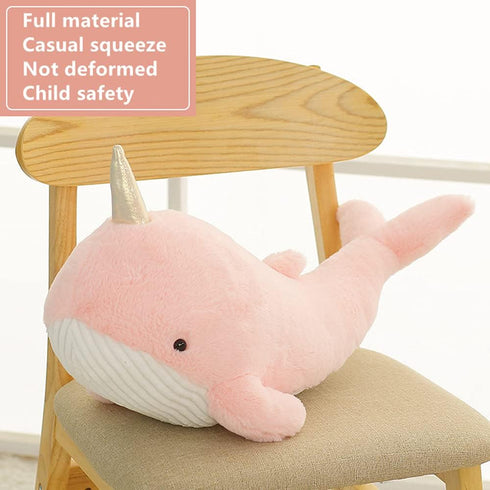 Tezituor Narwhal Stuffed Animal, Pink Plush Whale Narwhal Toy, Ultra Soft Cute Plushie Hugging Pillow for Girls Kids