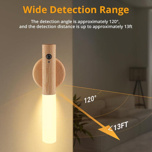 2-Pack Set, LANDGOO Magnetic Night Light with Motion Sensor, Ash Wood Cylindrical Rechargeable LED Lamp White Light
