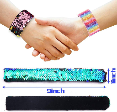VGOODALL 12 PCS Glitter Slap Bracelets for Kids, Sequin Mermaid Wristbands for Birthday Party Favors Supplies