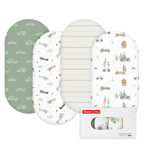 Gllquen Baby Bassinet Sheets 4 Pack, Breathable Cozy Fitted Mattress Sheet, Elastic