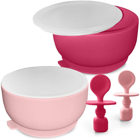 Suction Bowl with Lids and Spoons, Extra Strong Baby Feeding Essentials, BPA Free Silicone Baby Bowls for Infants &
