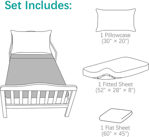 3-Piece Set Set Biloban Toddler Sheet Microfiber, Toddler Bedding Includes Crib Mattress Sheet, Flat Sheet and Envelope