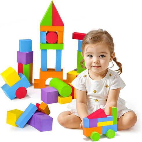 Large Building Blocks for Toddlers 2-3, Big Foam Bath Toys, Soft Stacking Blocks Set for 18+ Month Olds