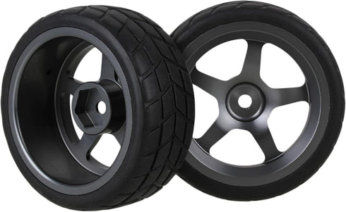 Mxfans 5 Spoke Grey Aluminium Alloy Wheel Rims & Black Square Pattern Rubber Tyres for RC 1:10 On Road Racing Car Set
